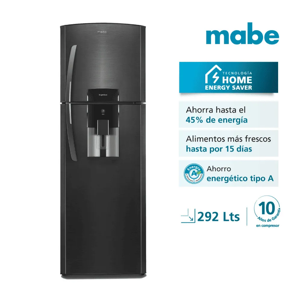 Refrigeradora Mabe RMA305FWPC No Frost 292L Black Steel con Dispensador de Agua