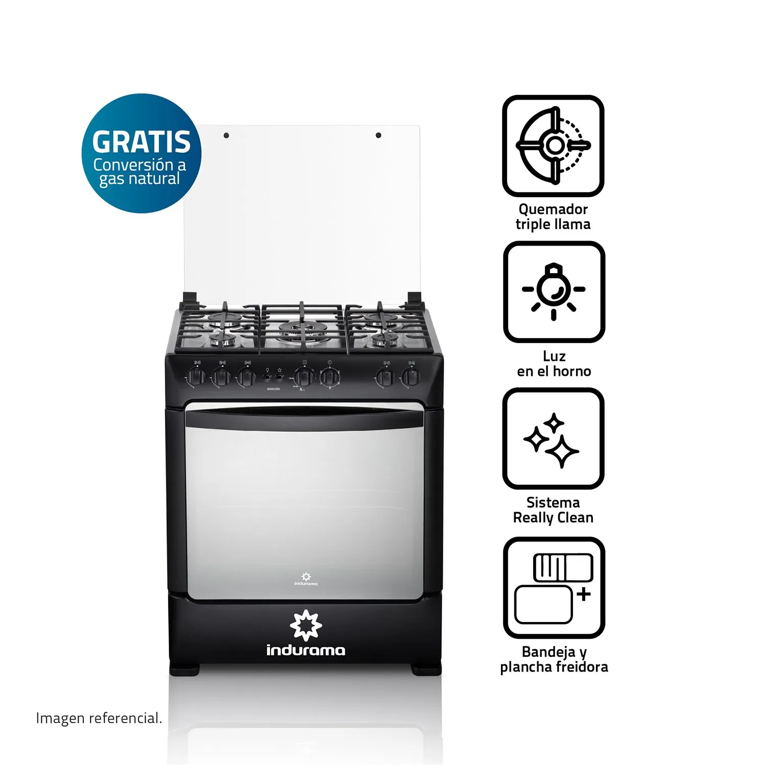 Cocina Indurama Borgoña 5 Hornillas con Encendido Eléctrico, Grill y Dorador